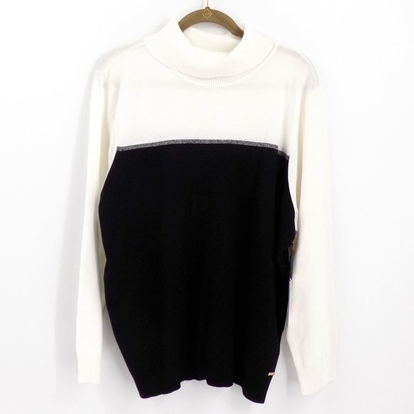 Calvin Klein Sweaters - Calvin Klein Plus Size 2X Turtleneck Sweater Black/Ivory Colorblocked Pullover